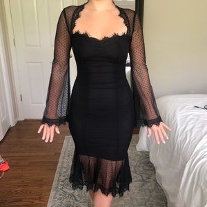 Likely Black Lace Long Sleeve Midi Dress